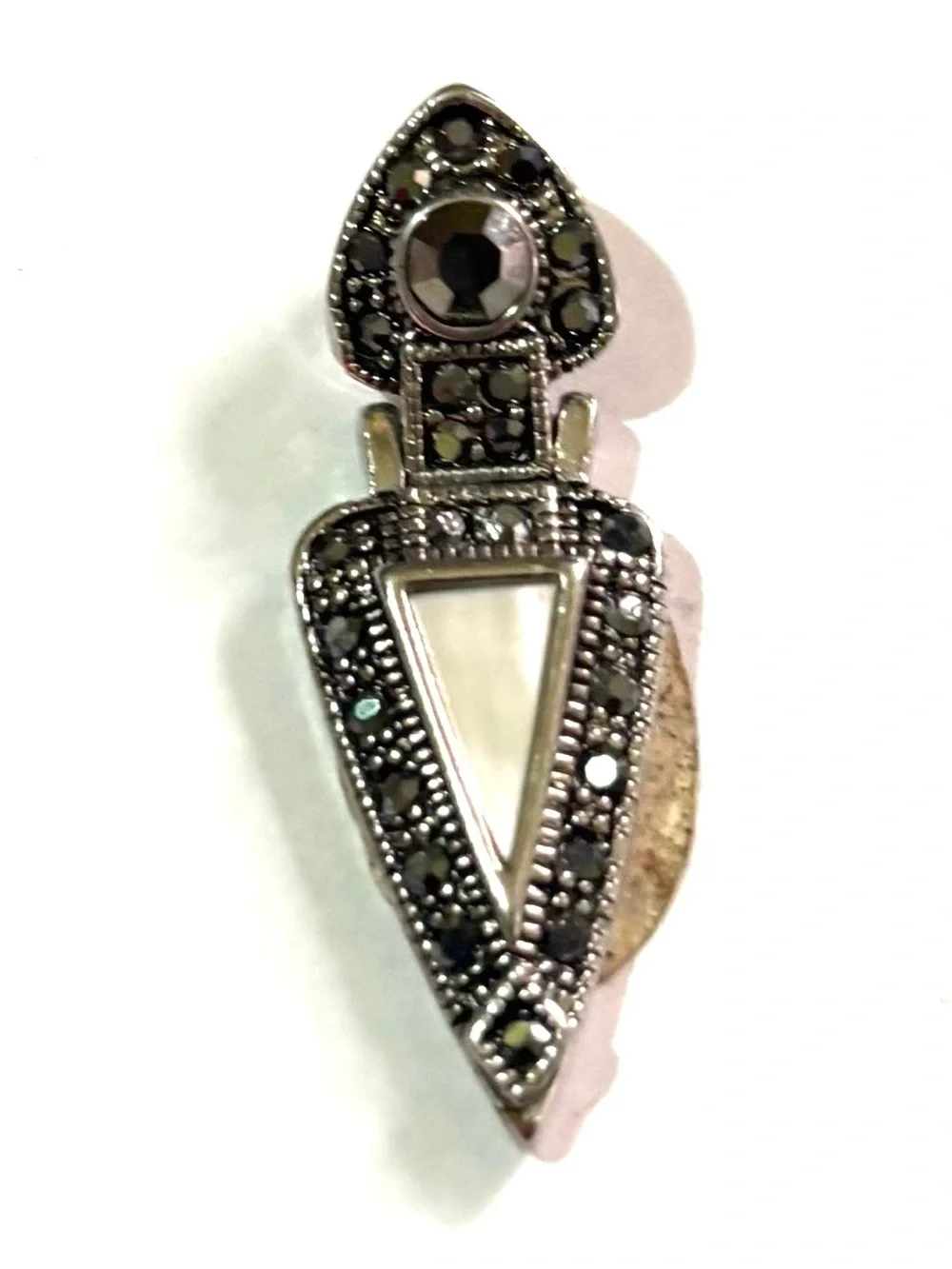 Vintage Silver-Tone Marcasite Arrow Brooch - Black Accents